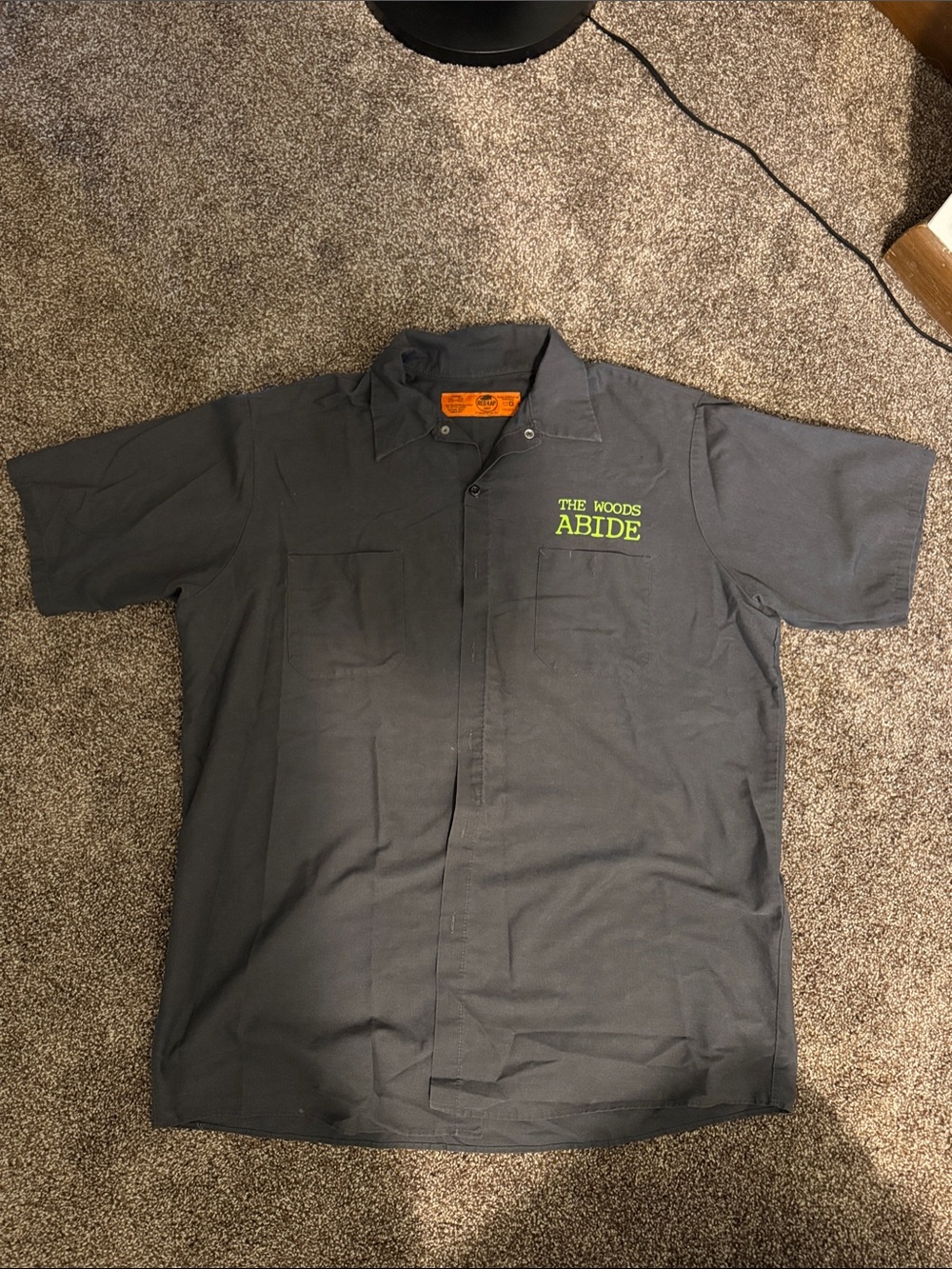 Men's Short-Sleeve Button-Down Work Shirt - Charcoal with Green Logo